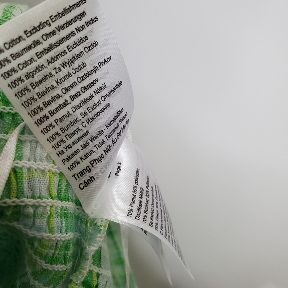 COTTON ON Plaid Green Crop Shirred Top Blouse Cotton Ruffle Size Medium Summer - Picture 8 of 8